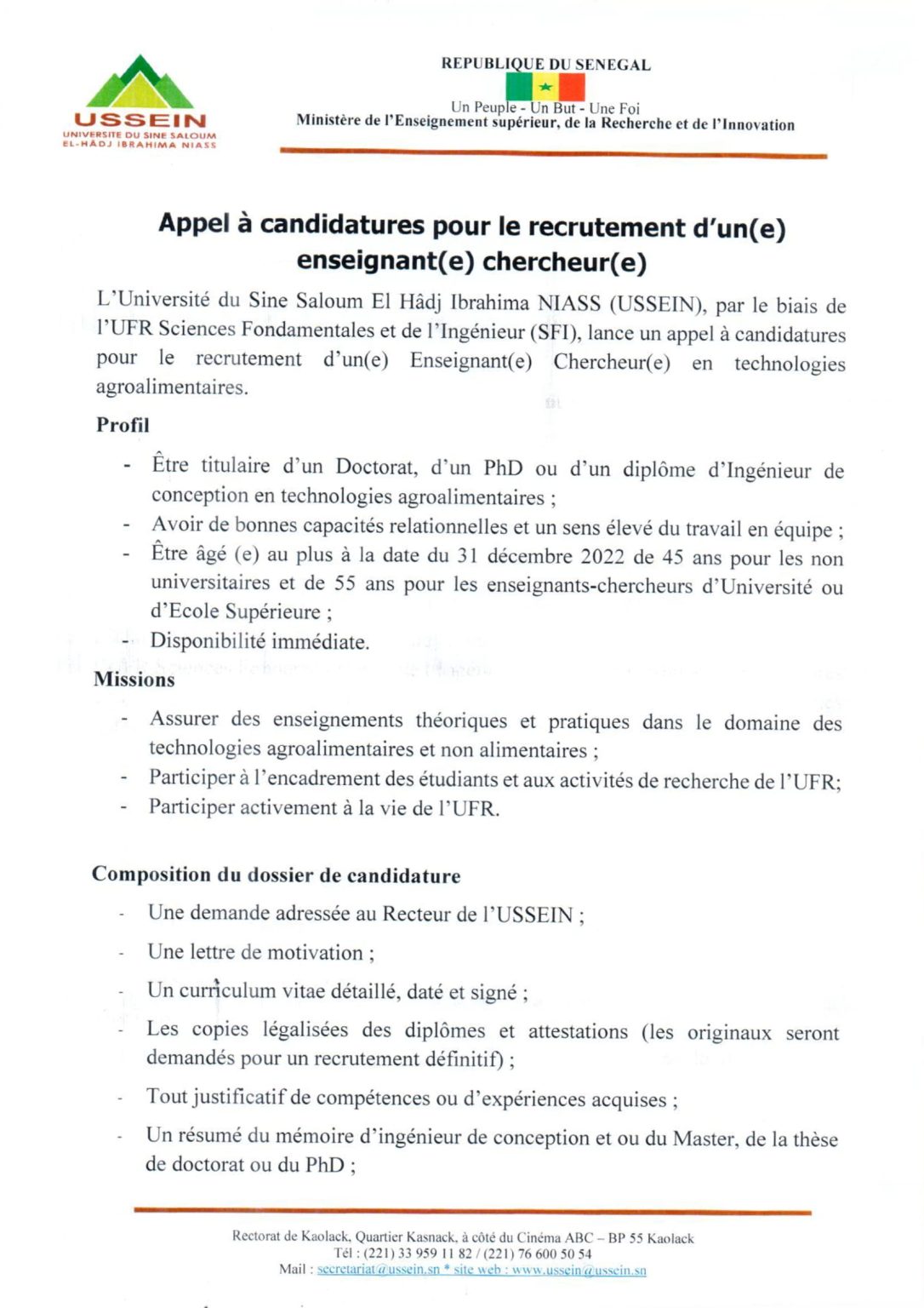 Appel à Candidatures Pour Le Recrutement D'un(e) Enseignant (e ...